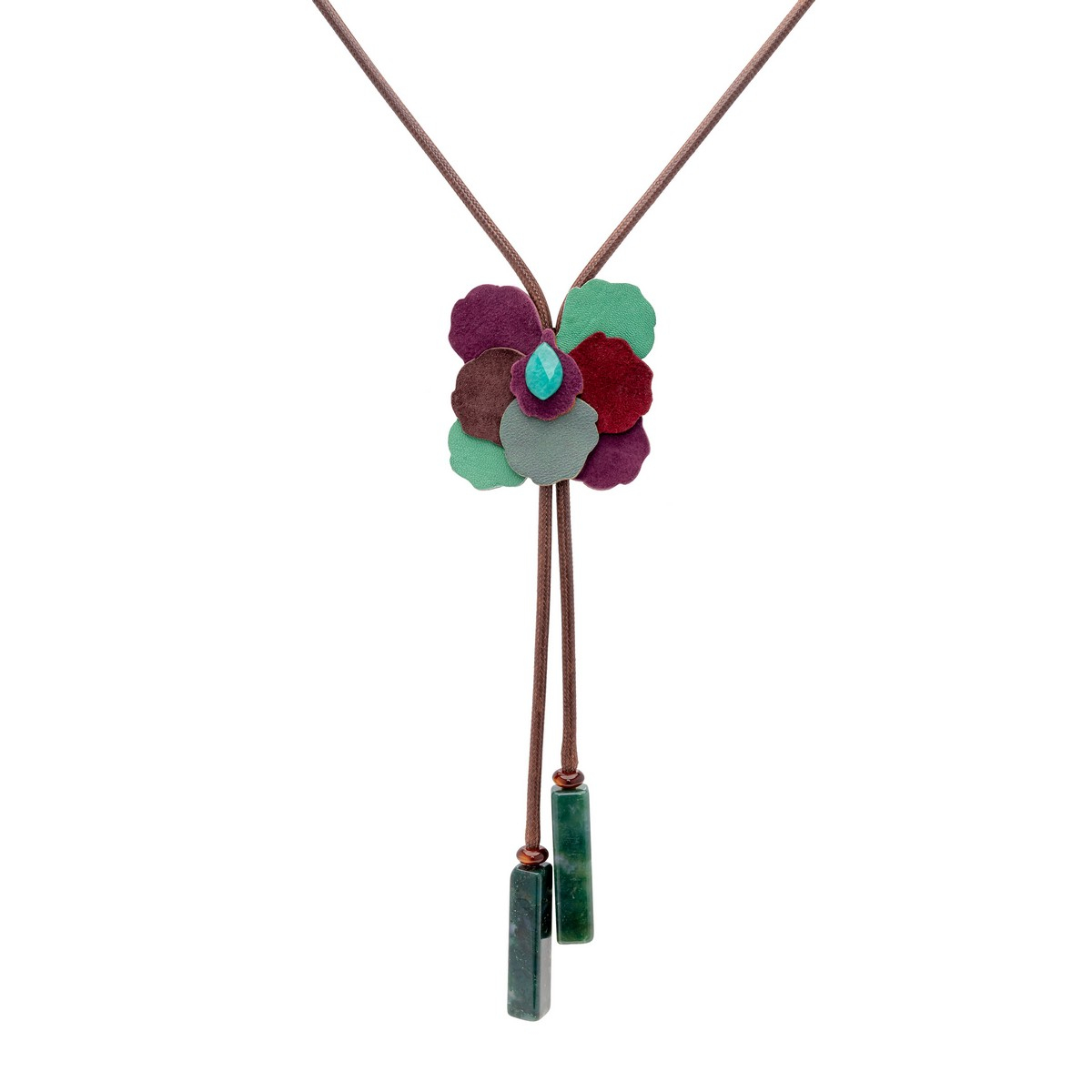KAYLA LEATHER FLOWER NECKLACE WITH INDIAN JASPER