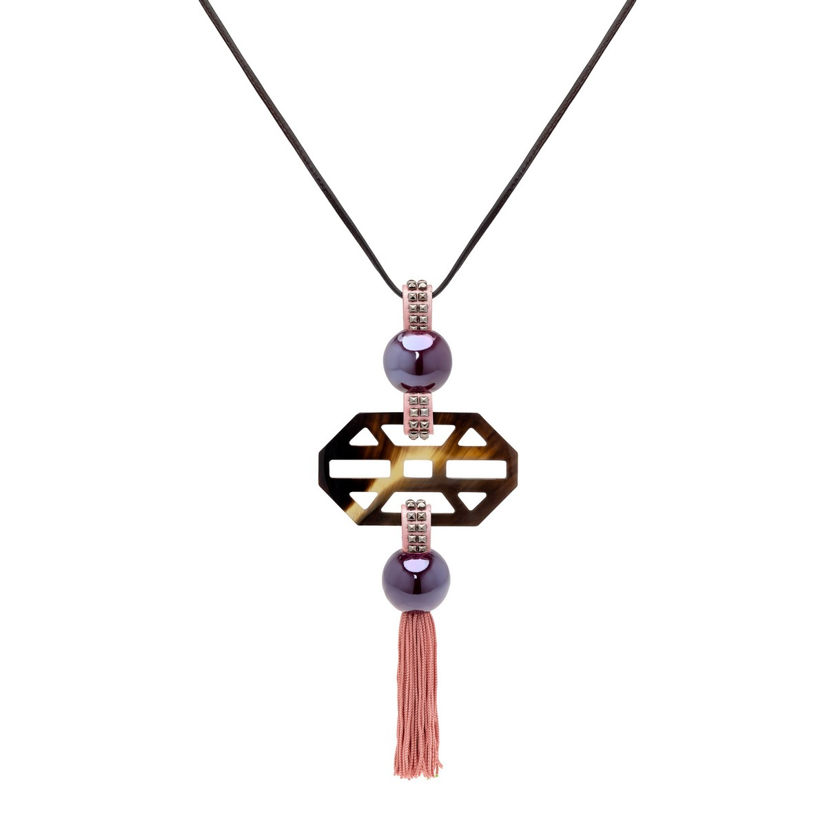 HORN KORA NECKLACE WITH TASSEL IN PINK