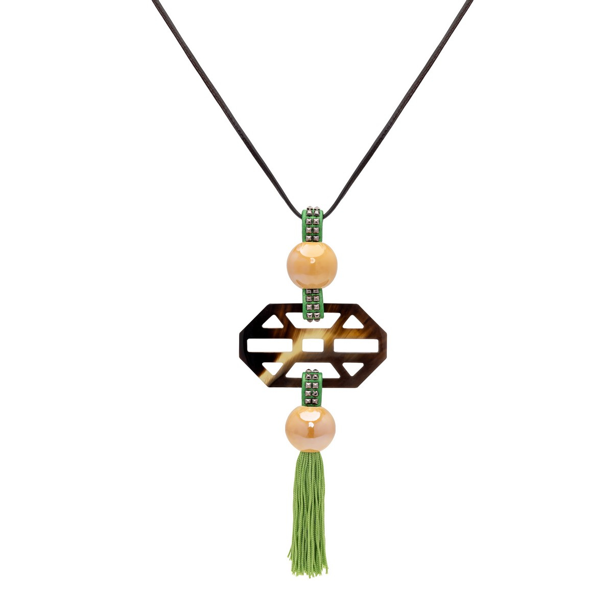 HORN KORA NECKLACE WITH TASSEL IN GREEN