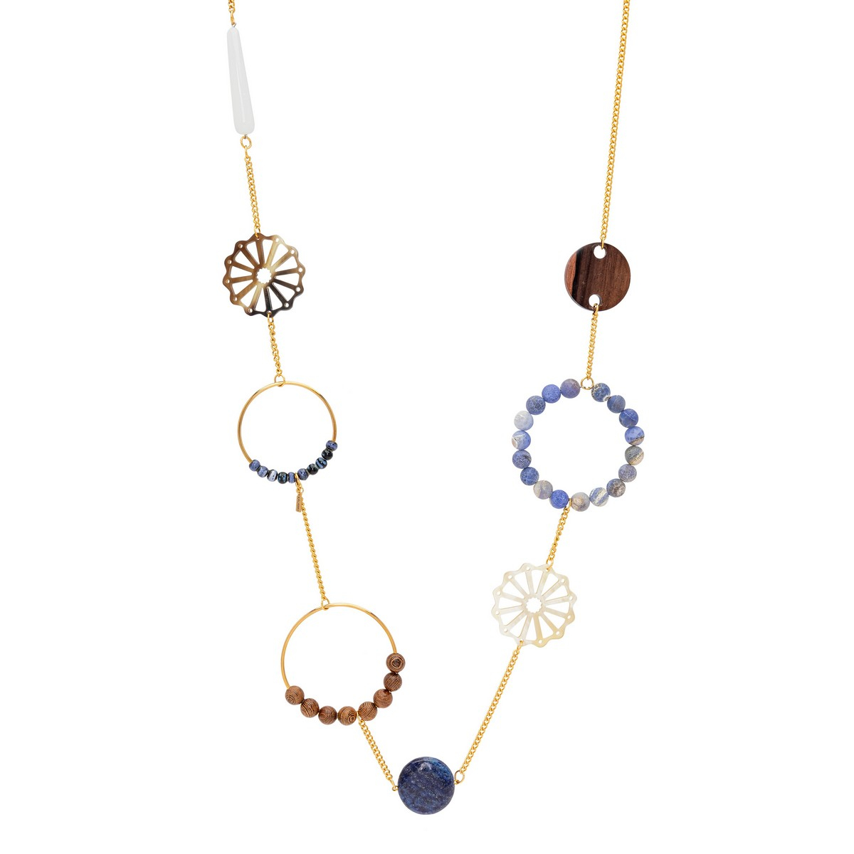 DANTE NECKLACE WITH HORN, AGATE AND EBONY- BLUE