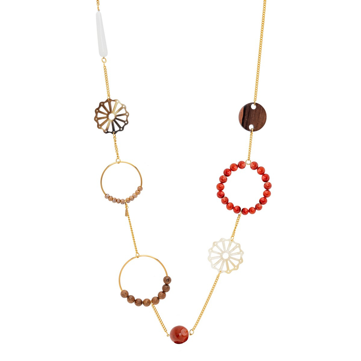 DANTE NECKLACE WITH HORN, AGATE AND EBONY- CORAL