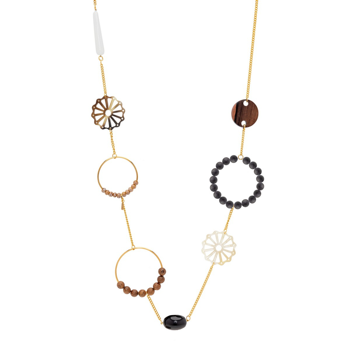 DANTE NECKLACE WITH HORN, AGATE AND EBONY- BLACK