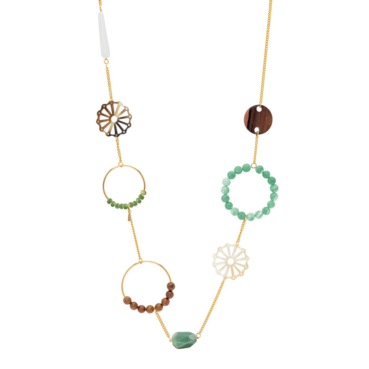 DANTE NECKLACE WITH HORN, AGATE AND EBONY- GREEN