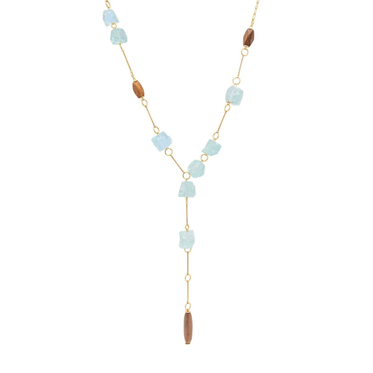 MALISA AQUA Y-SHAPED RAW-STONE NECKLACE