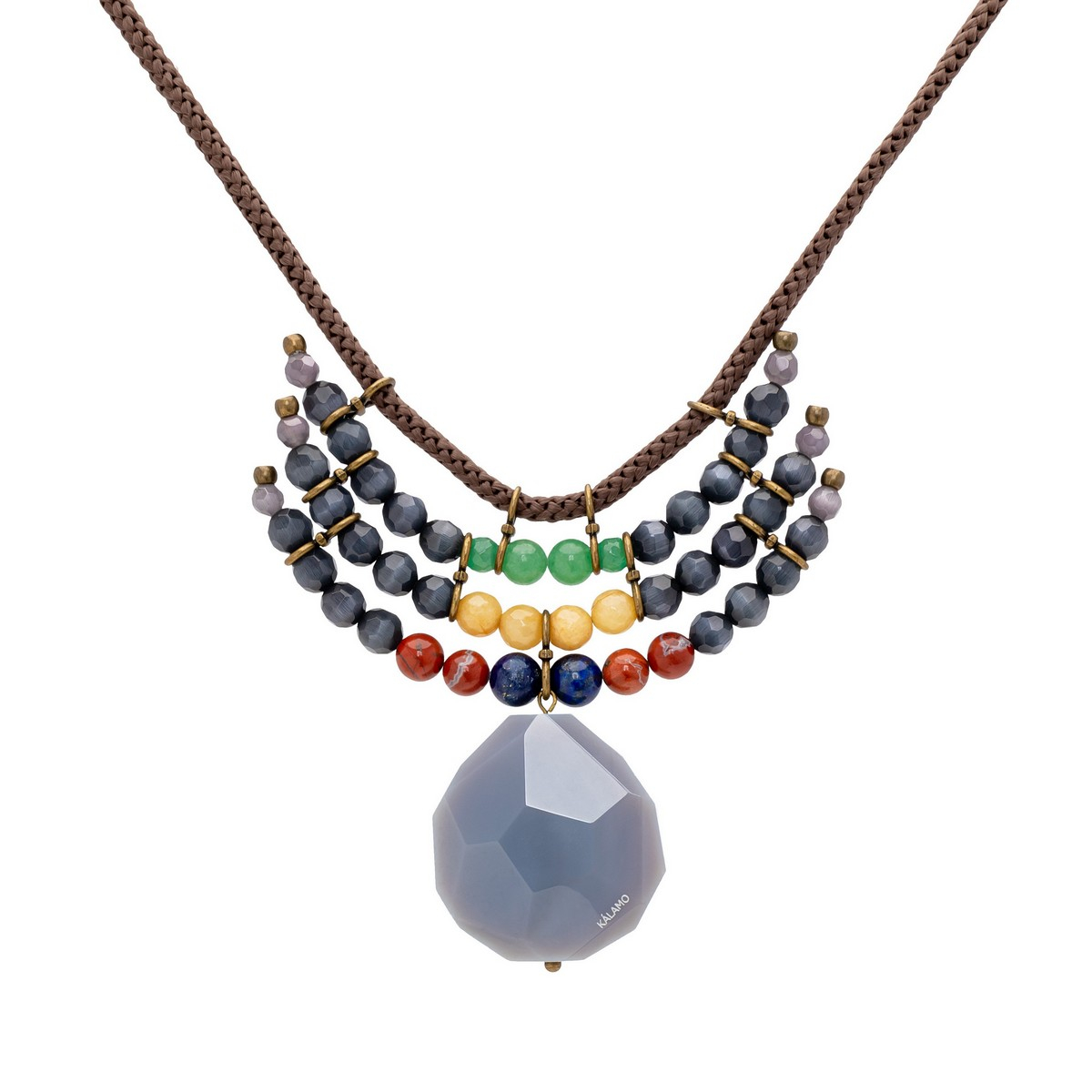 AMBRA FACETED GRAY STONE BIB NECKLACE