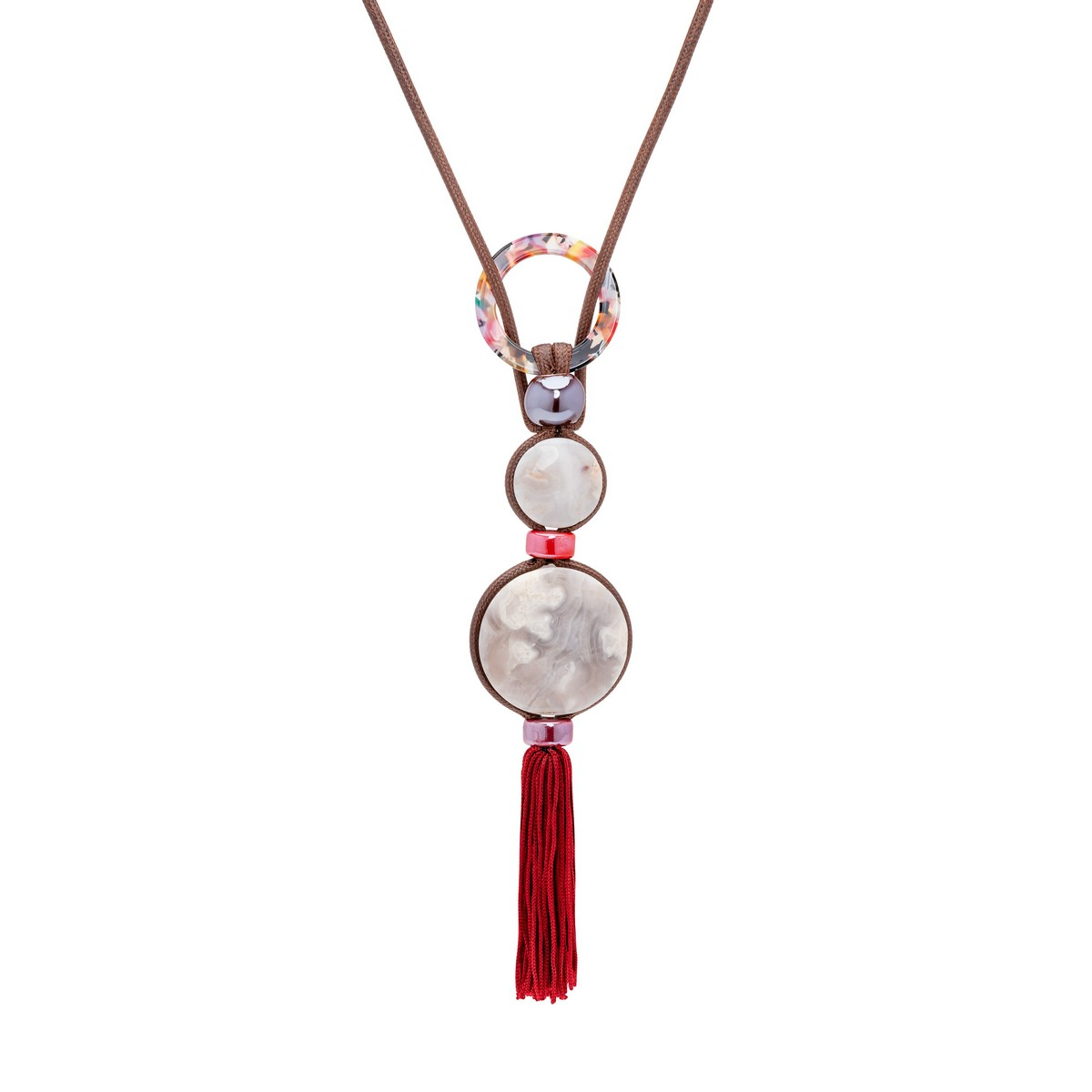 PIERO NECKLACE WITH WHITE AGATE AND  PINK TASSEL