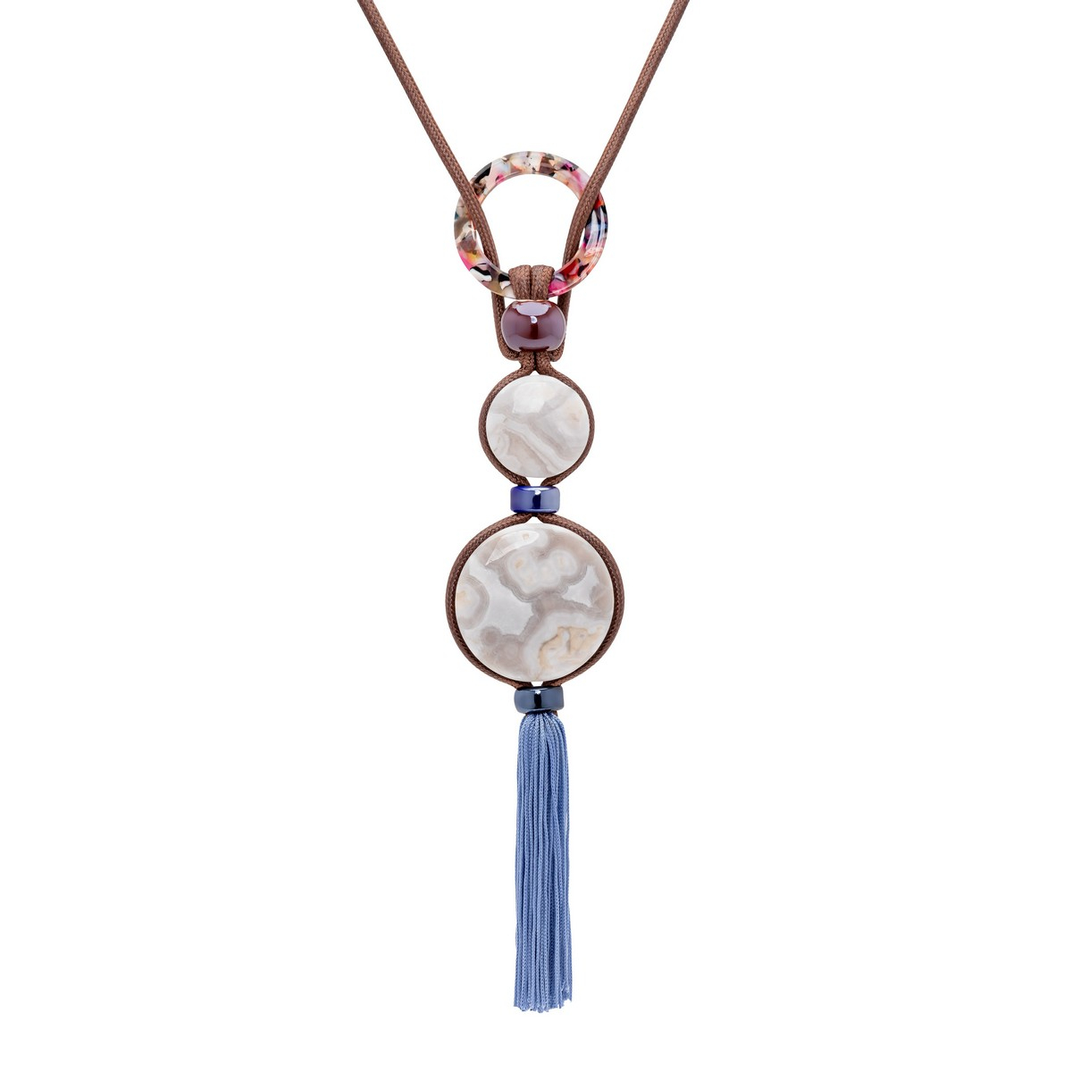 PIERO NECKLACE WITH WHITE AGATE AND  BLUE TASSEL