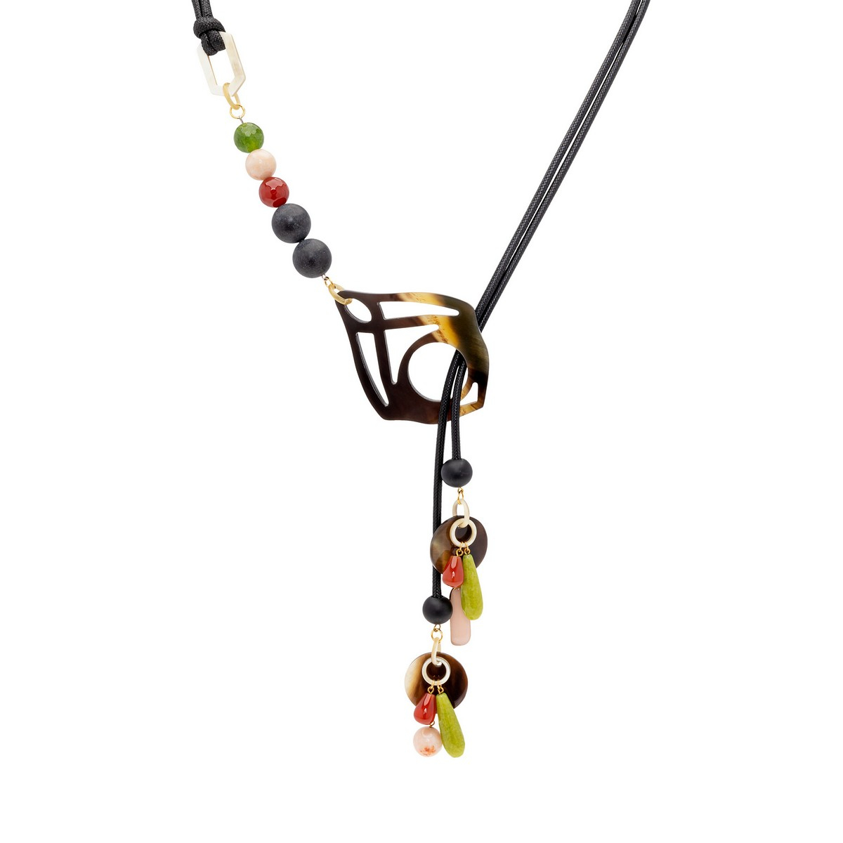 ATRIA LONG NECKLACE IN GREEN WITH HORN ARABESQUE