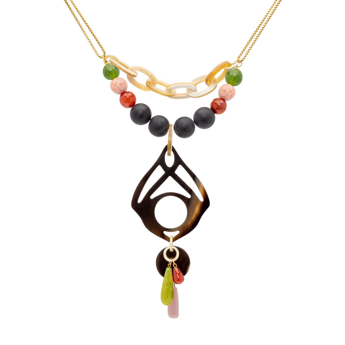 ATRIA NECKLACE IN GREEN WITH HORN ARABESQUE