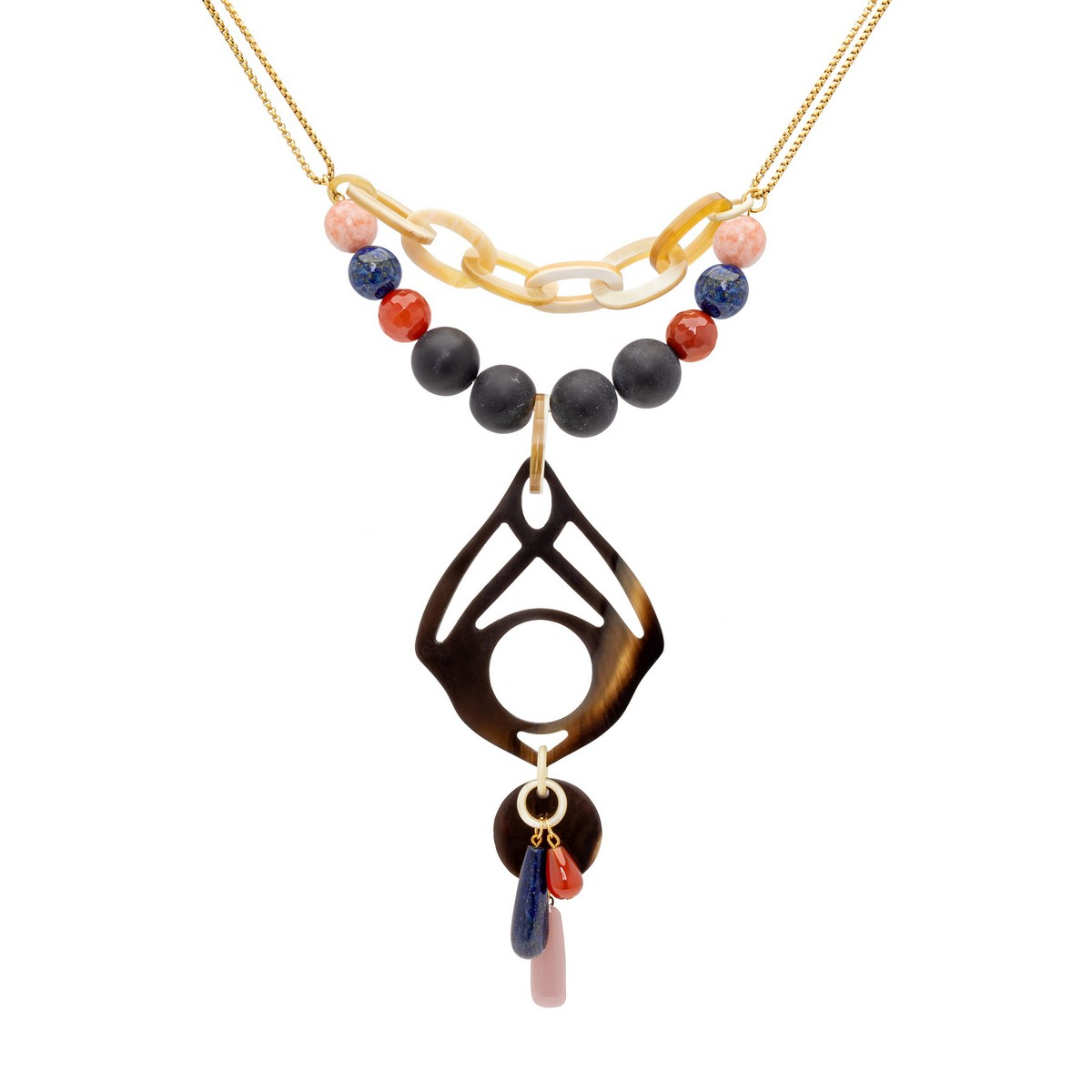 ATRIA NECKLACE IN BLUE WITH HORN ARABESQUE