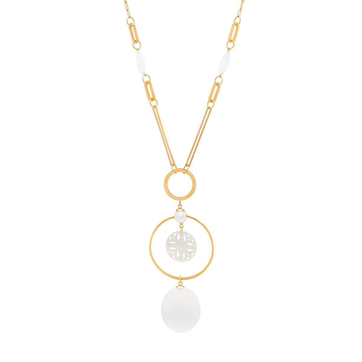 ANNA SELENITE NECKLACE WITH CARVED NACRE