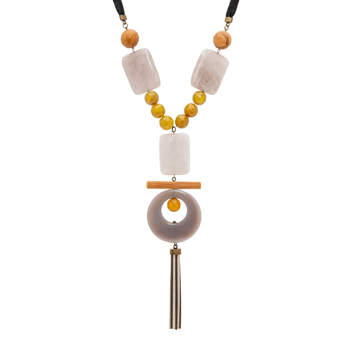 KIMI YELLOW AGATE AND BAMBOO Y-SHAPED NECKLACE
