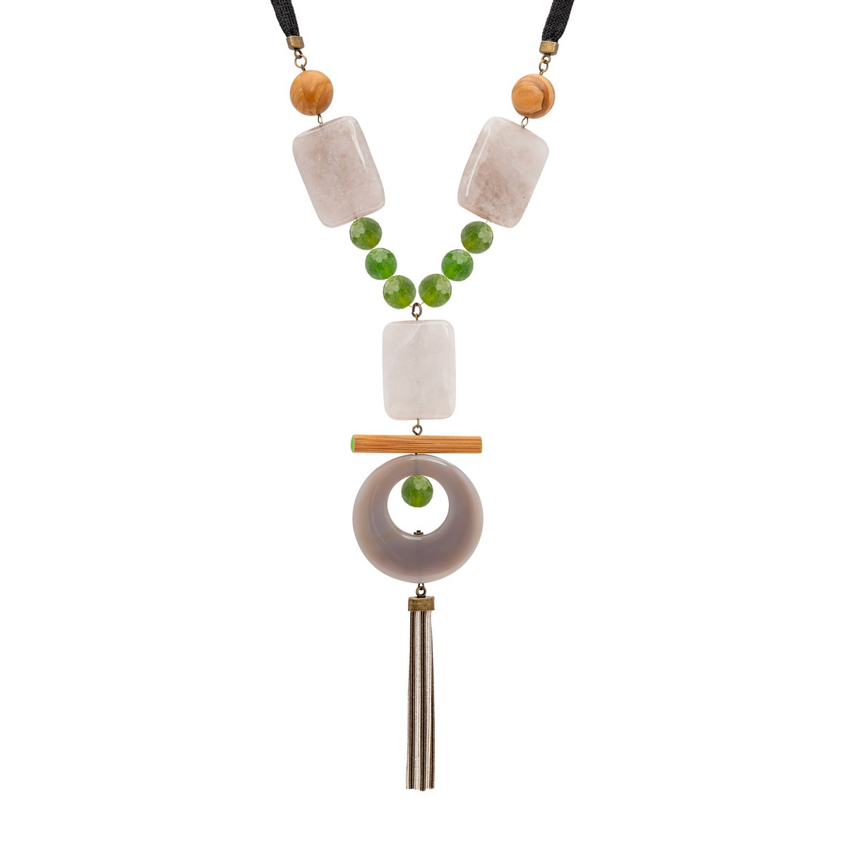 KIMI GREEN AGATE AND BAMBOO Y-SHAPED NECKLACE