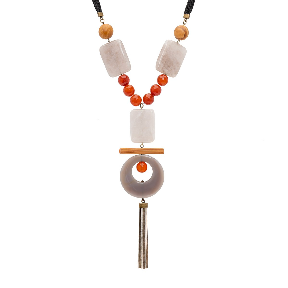 KIMI ORANGE AGATE AND BAMBOO Y-SHAPED NECKLACE