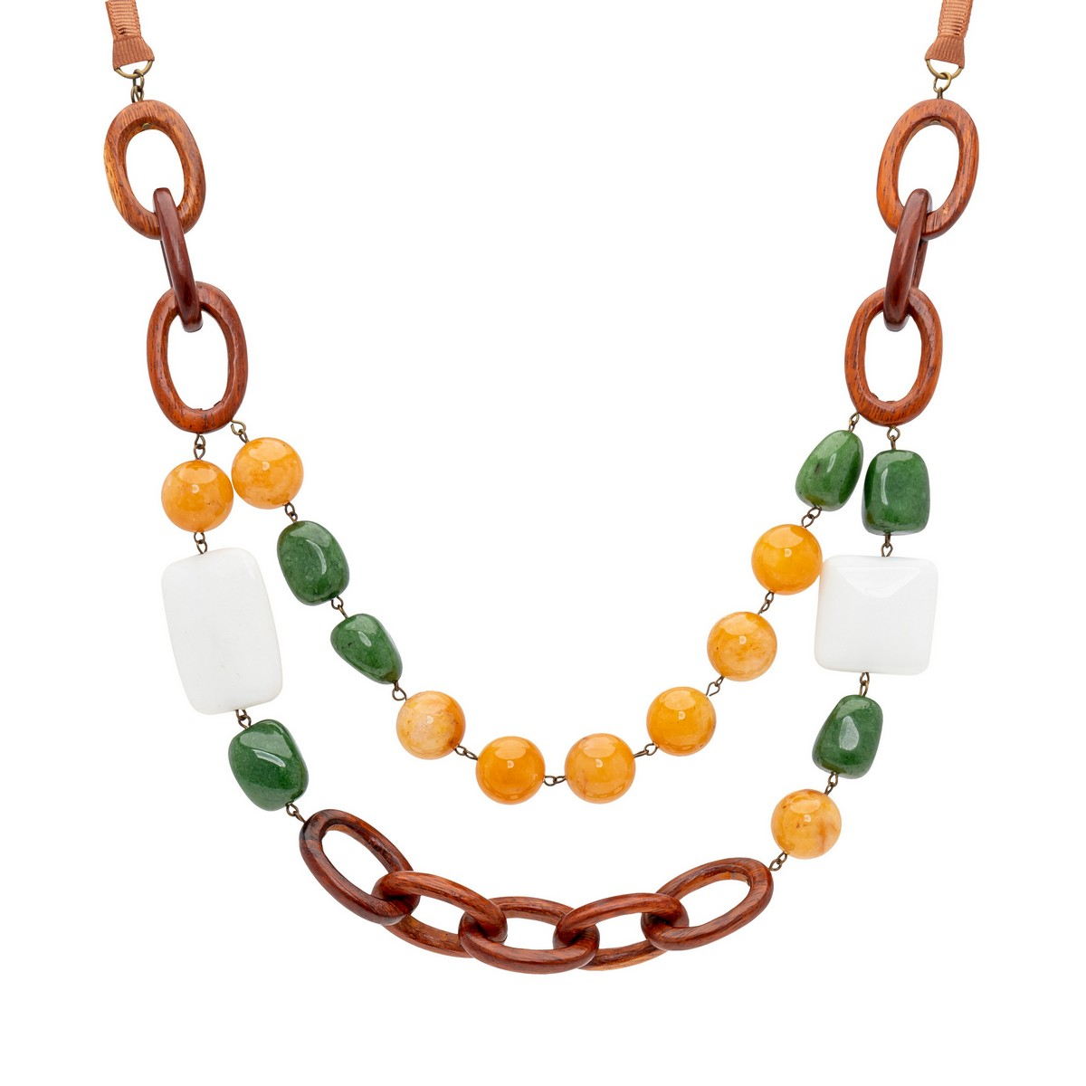 PAULINA BAYONG WOOD AND STONES SHORT NECKLACE