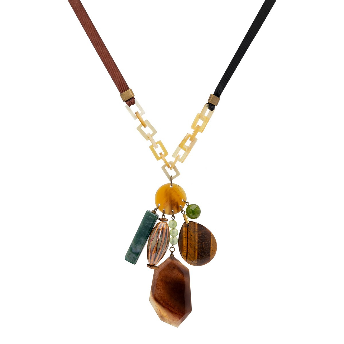MANNY GREEN MIXED MATERIALS LONG  NECKLACE