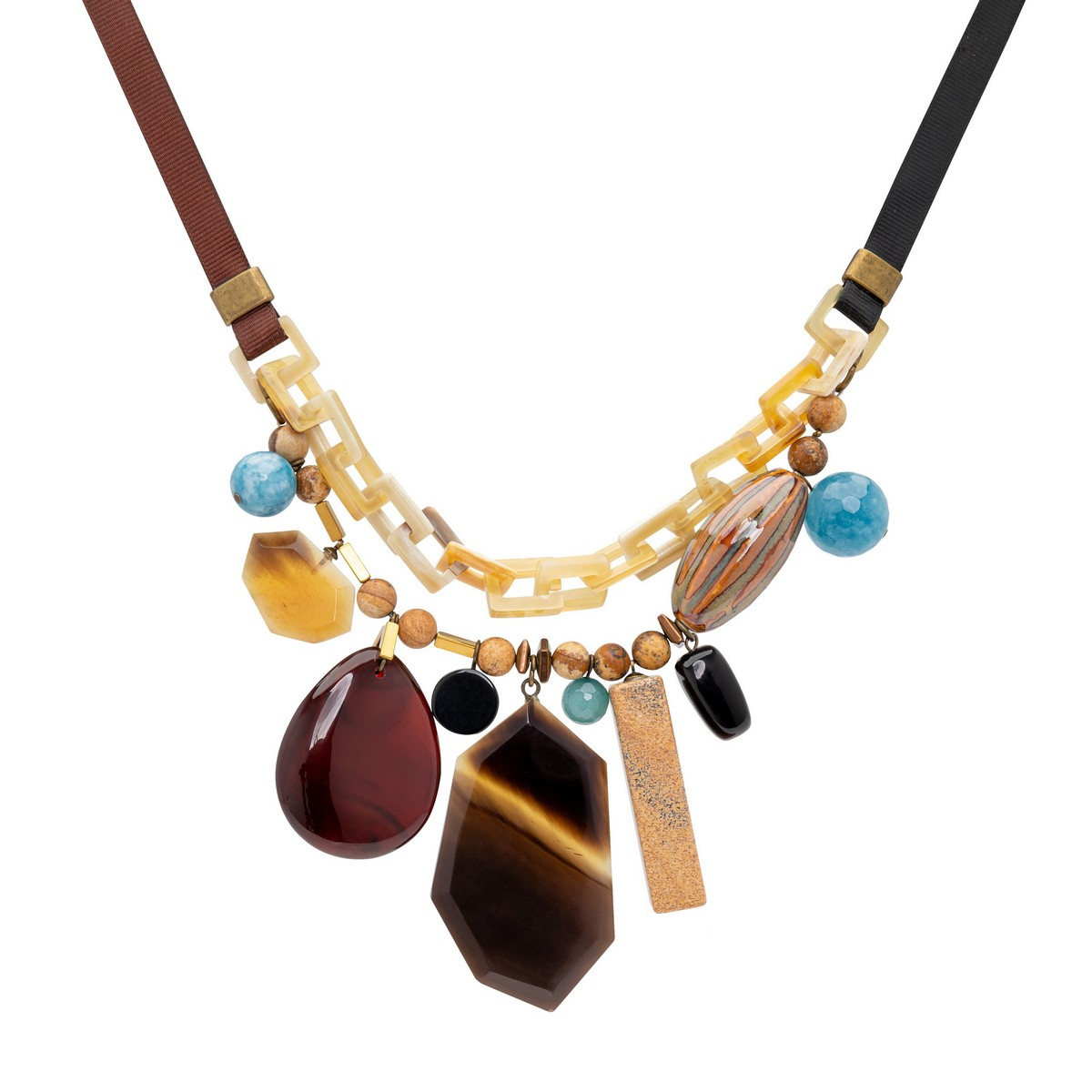 MANNY BLUE MIXED MATERIALS LONG  NECKLACE