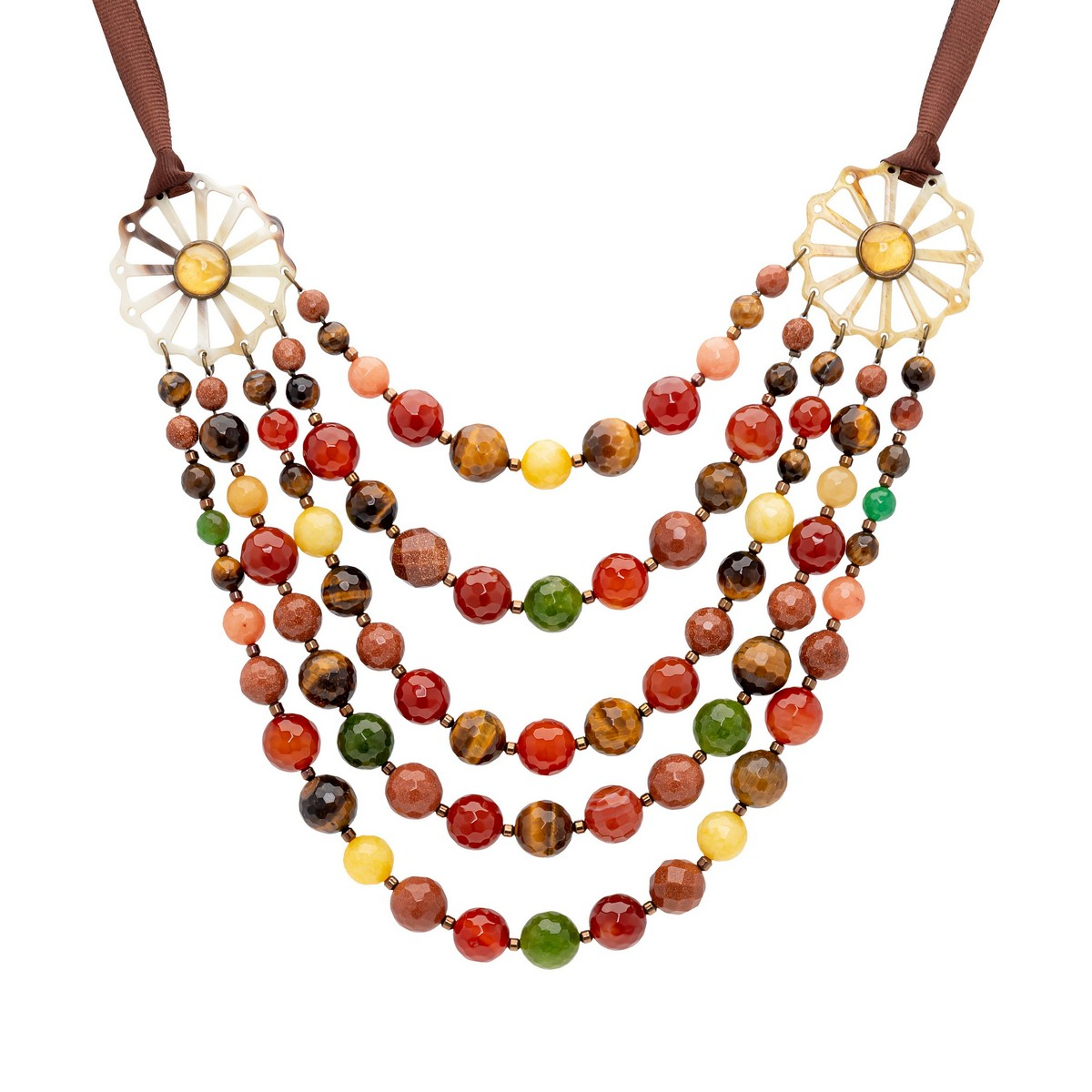 CLAUDIA SHORT FIVE STRAND HORN  NECKLACE ORANGE