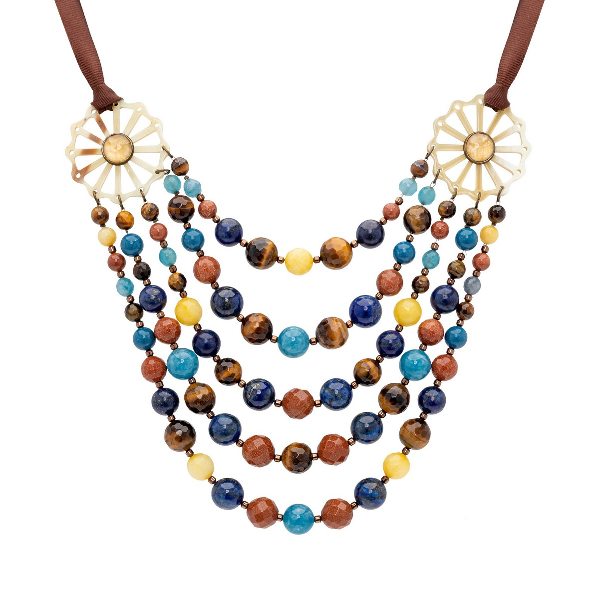 CLAUDIA SHORT FIVE STRAND HORN  NECKLACE BLUE