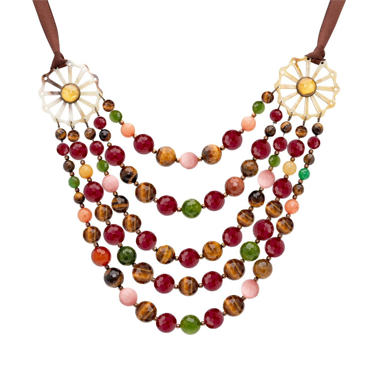 CLAUDIA SHORT FIVE STRAND HORN  NECKLACE PINK