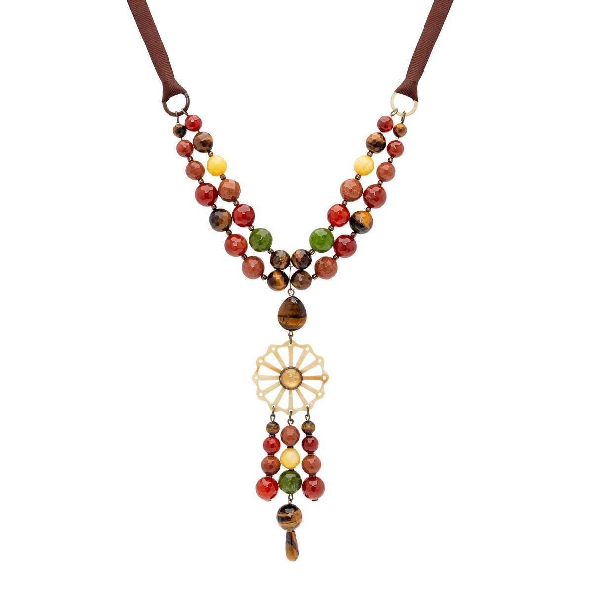 CLAUDIA LONG STONE AND HORN NECKLACE ORANGE