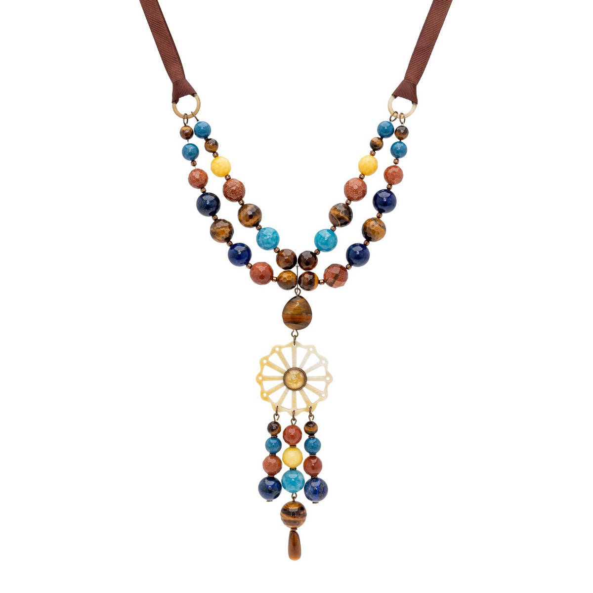 CLAUDIA LONG STONE AND HORN NECKLACE BLUE