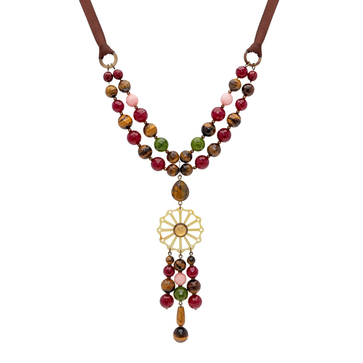 CLAUDIA LONG STONE AND HORN NECKLACE PINK