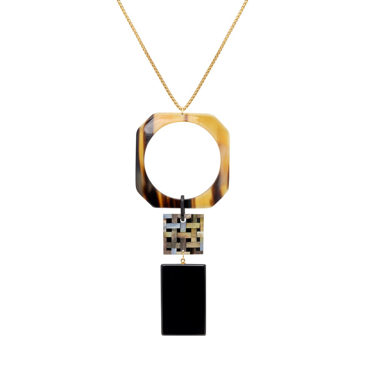 LINA Y-SHAPED NECKLACE WITH ONYX AND MOTHER OF...