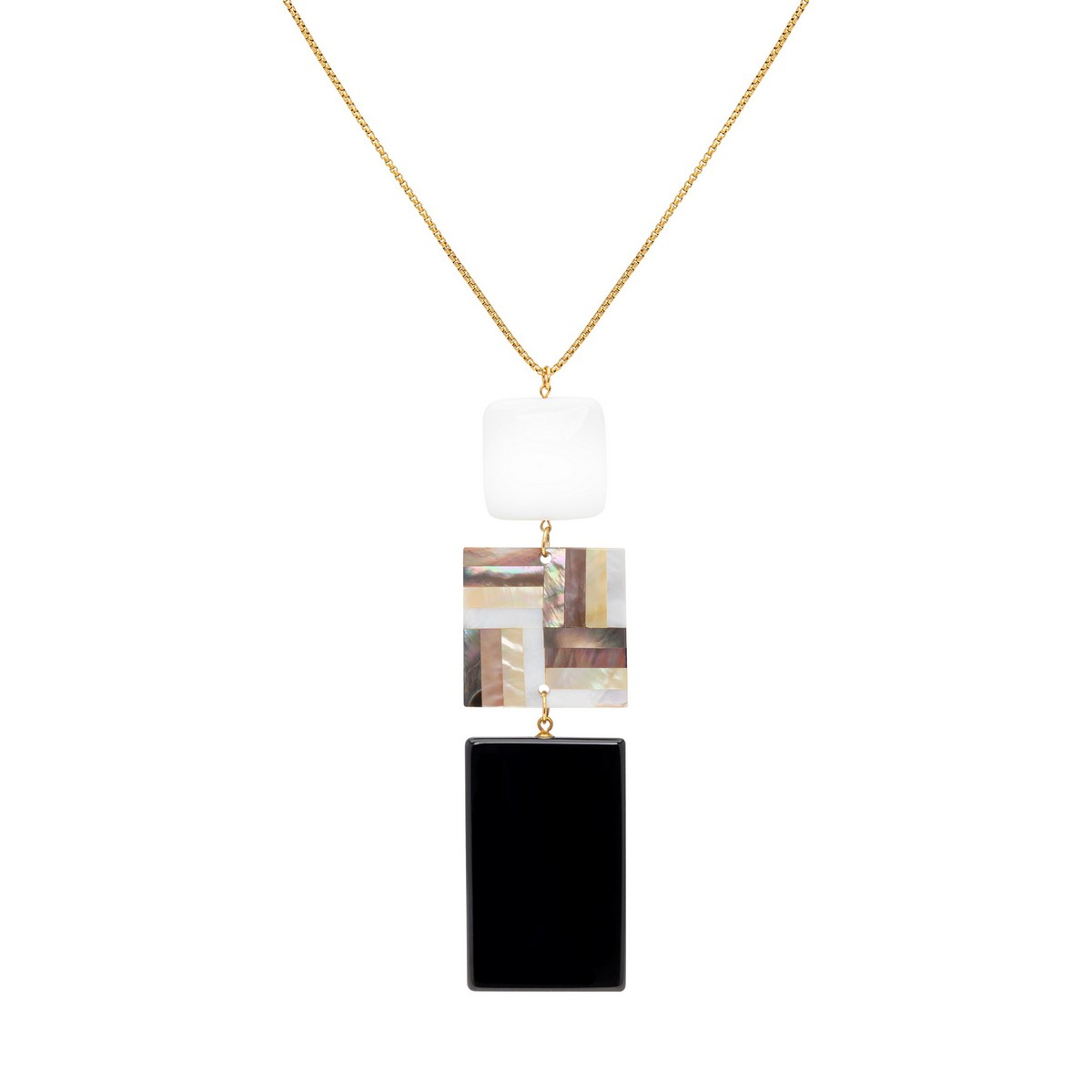LINA Y-SHAPED NECKLACE WITH ONYX, MOTHER OF...