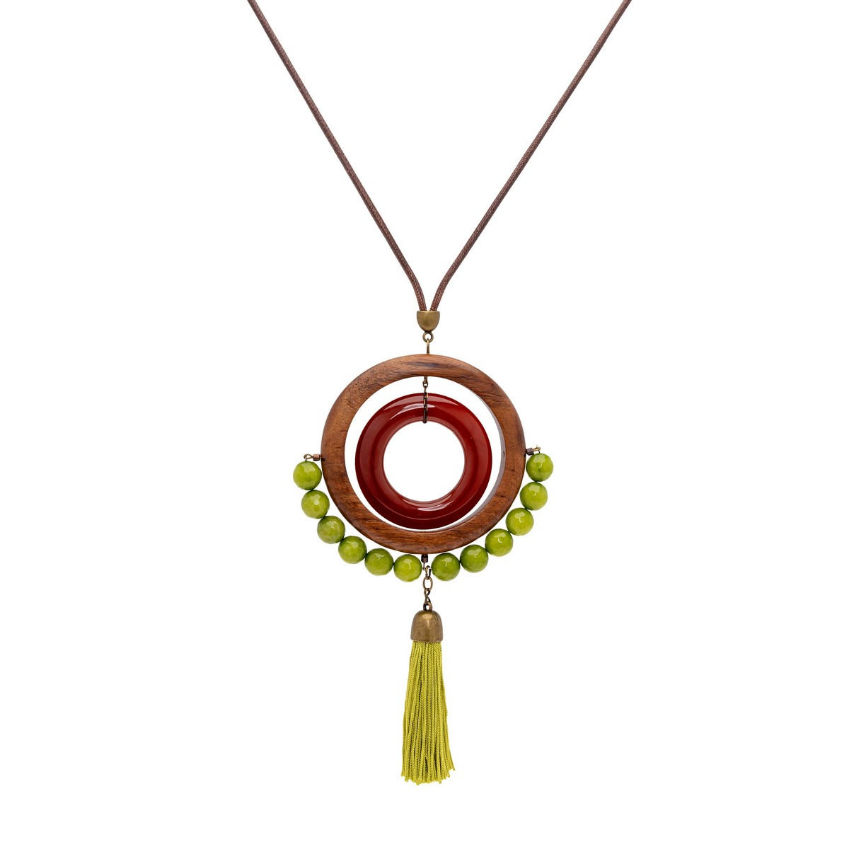 SIENA STATEMENT PENDANT WITH TASSEL GREEN