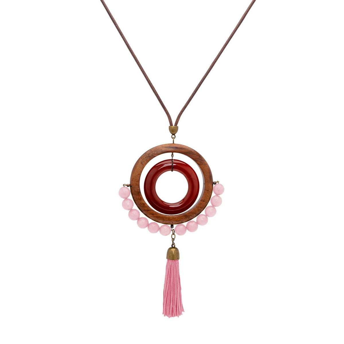 SIENA STATEMENT PENDANT WITH TASSEL PINK