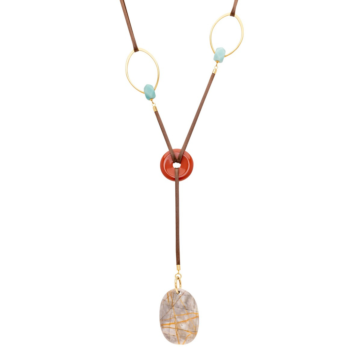 AVA Y-SHAPED PICASSO JASPER AND LARIMAR NECKLACE