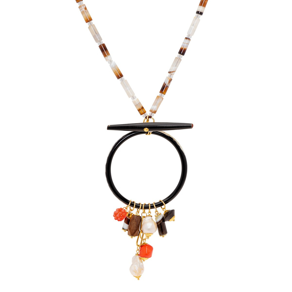 BEL AGATES CORAL AND FRESH WATER PEARLS NECKLACE