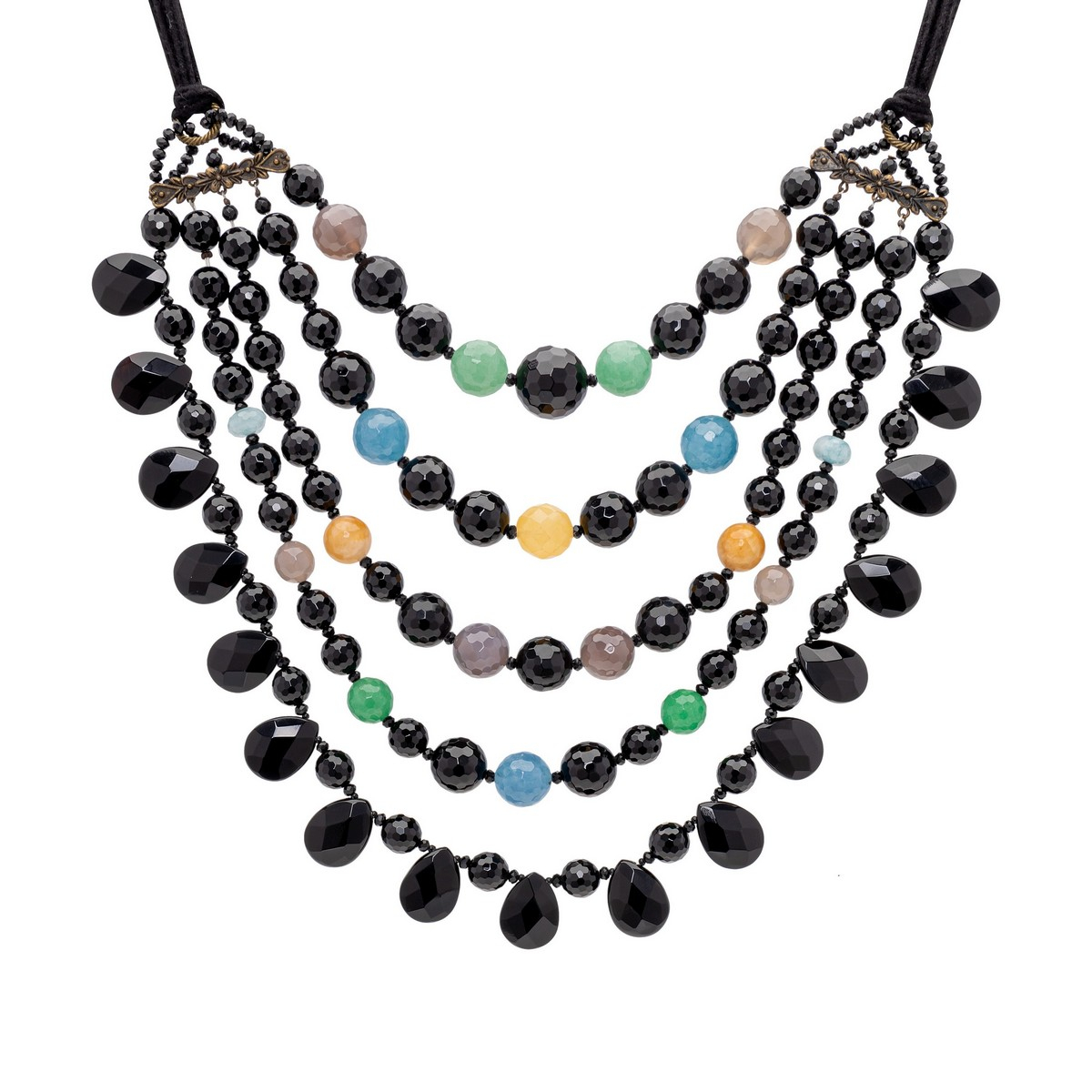 BRIANDA FIVE STRAND ONYX NECKLACE