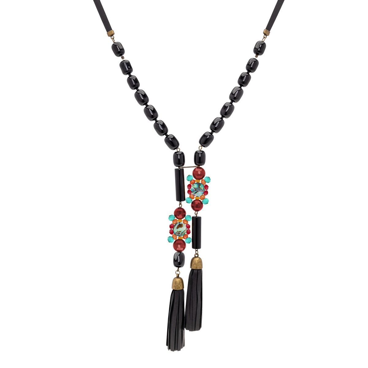 INNA TWO LEATHER TASSEL NECKLACE BURGUNDY