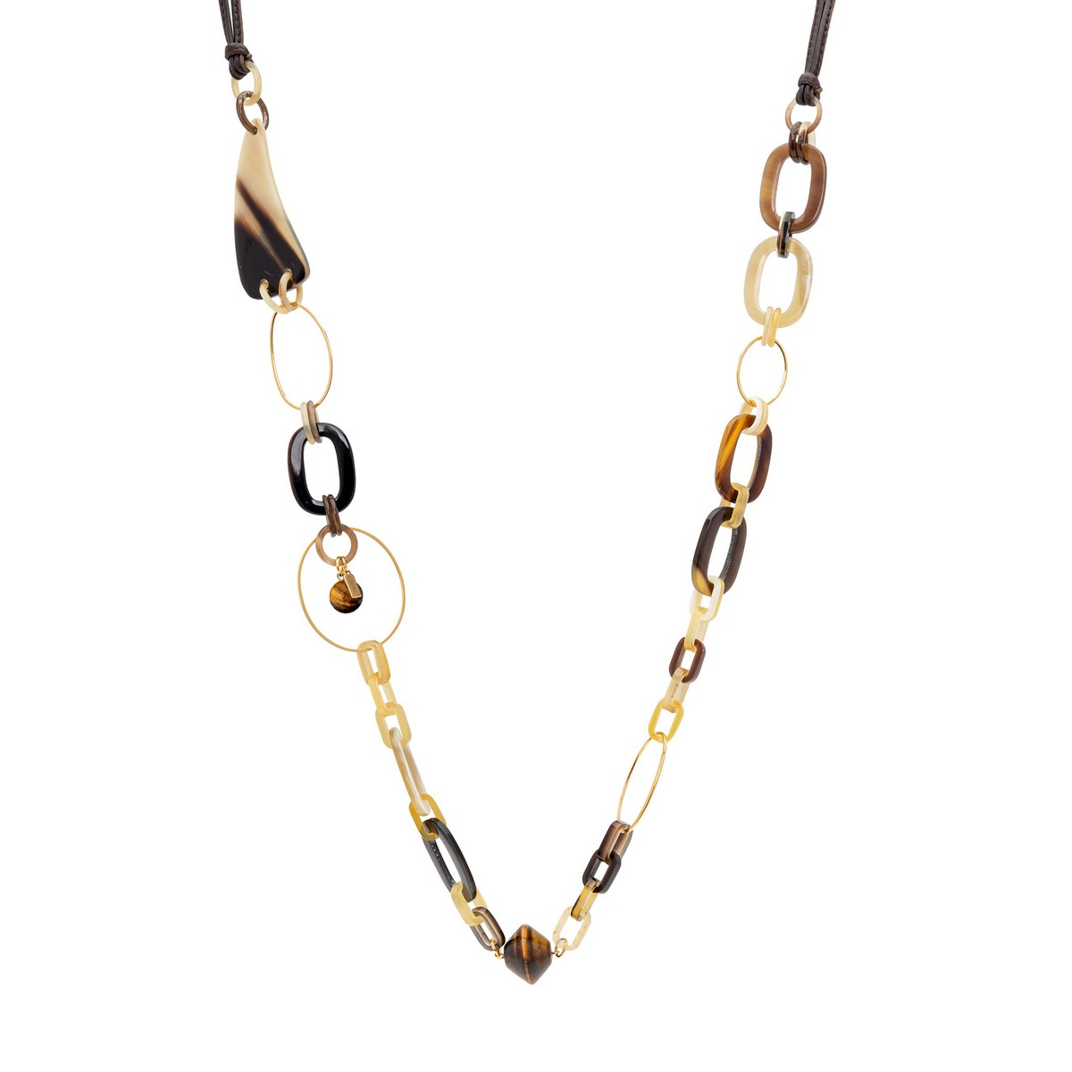 AKAYO HORN AGATE LONG NECKLACE BROWN