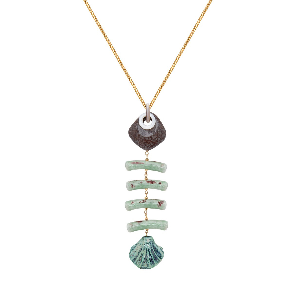 NAUPLIA FOSSIL CORAL AND CERAMIC FISH LONG...