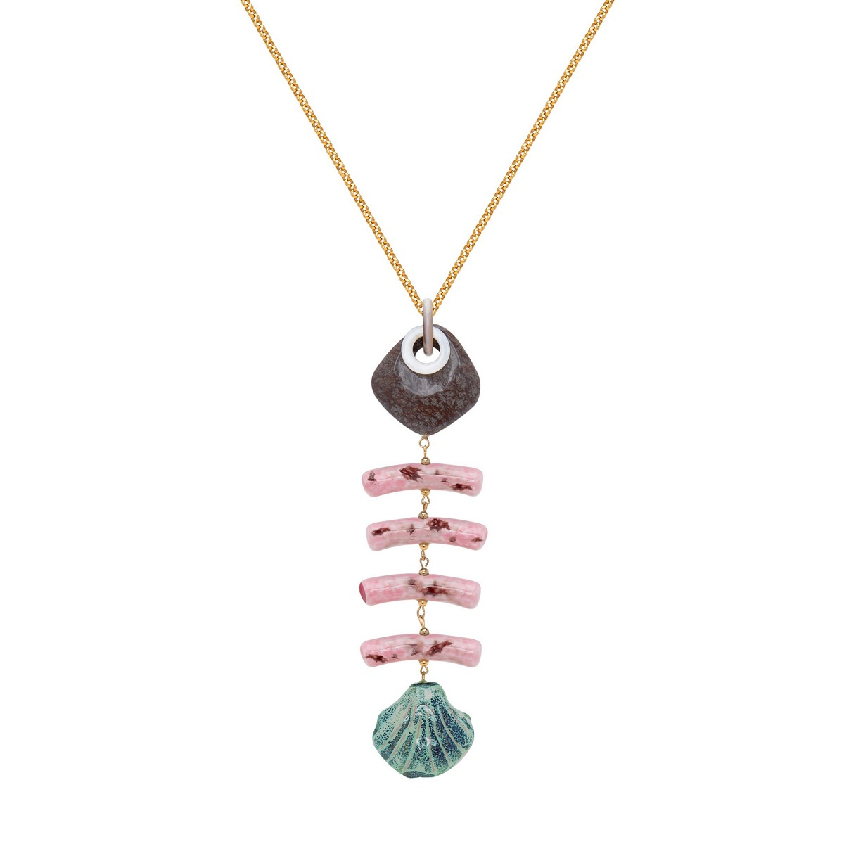 NAUPLIA FOSSIL CORAL AND CERAMIC FISH LONG...