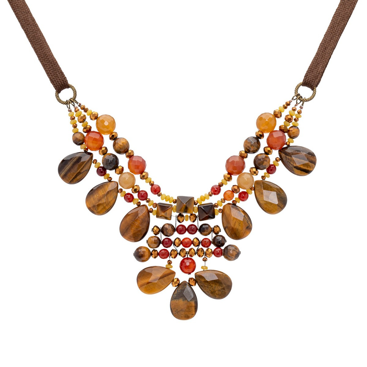 TRICIA STATEMENT NECKLACE TIGER'S EYE CORNELIAN