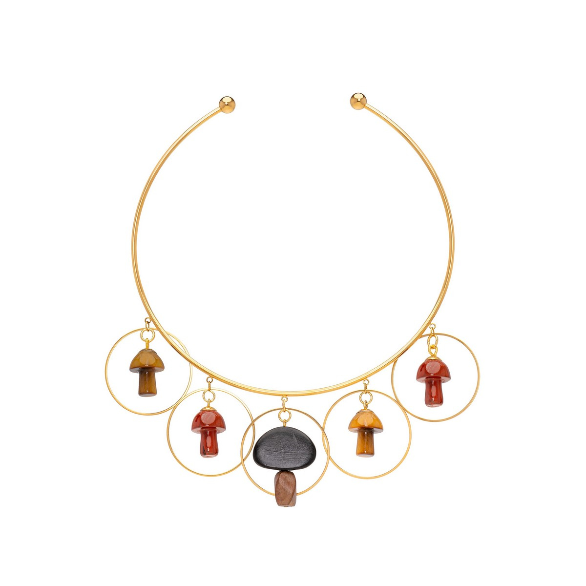 DAVINIA MUSHROOMS COLLAR NECKLACE BROWN RED