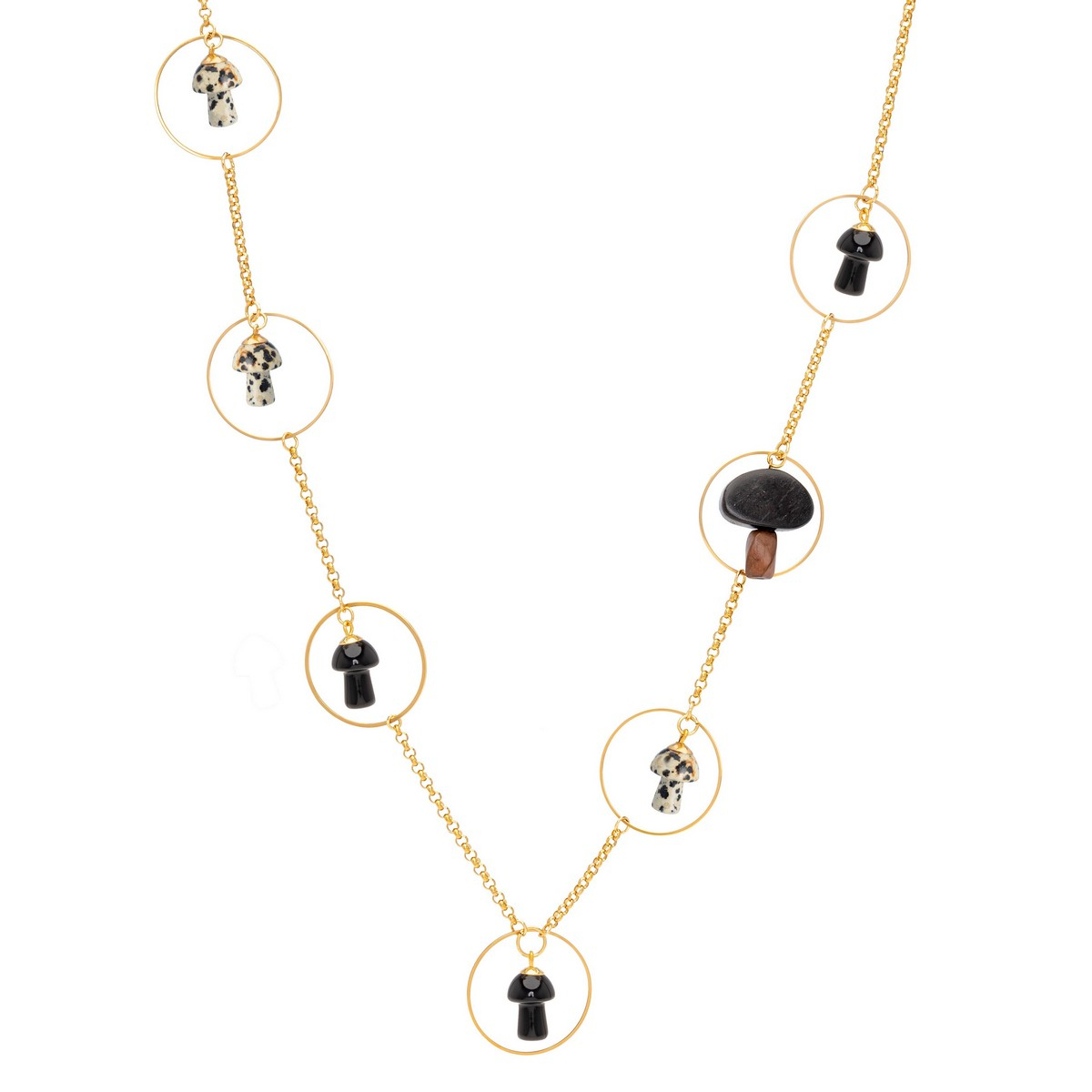 DAVINIA  MUSHROOMS LONG NECKLACE BLACK BEIG