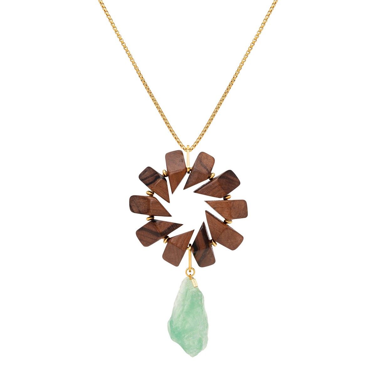 ELENA TRANSPARENT RAW QUARTZ AND EBONY LONG NECKLACE GREEN