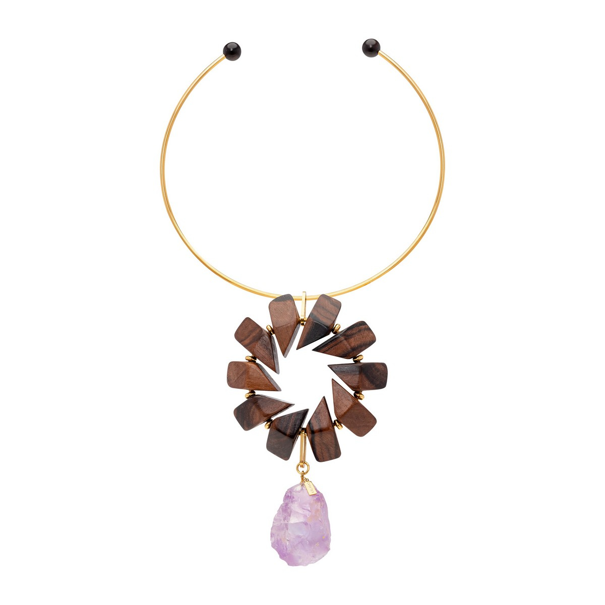 ELENA TRANSPARENT RAW AMETHYST AND EBONY COLLAR NECKLACE