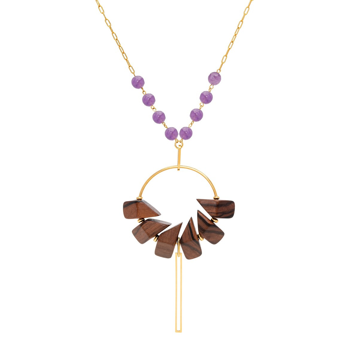 ELENA AGATES AND EBONY Y SHAPE NECKLACE PURPLE
