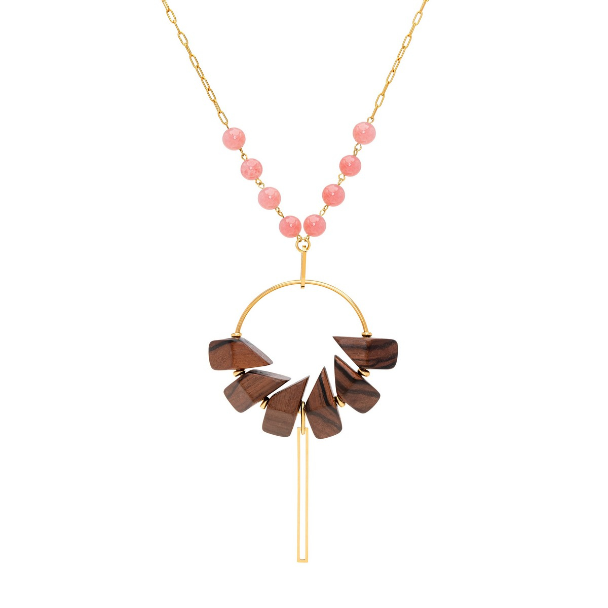 ELENA AGATES AND EBONY Y SHAPE NECKLACE PINK