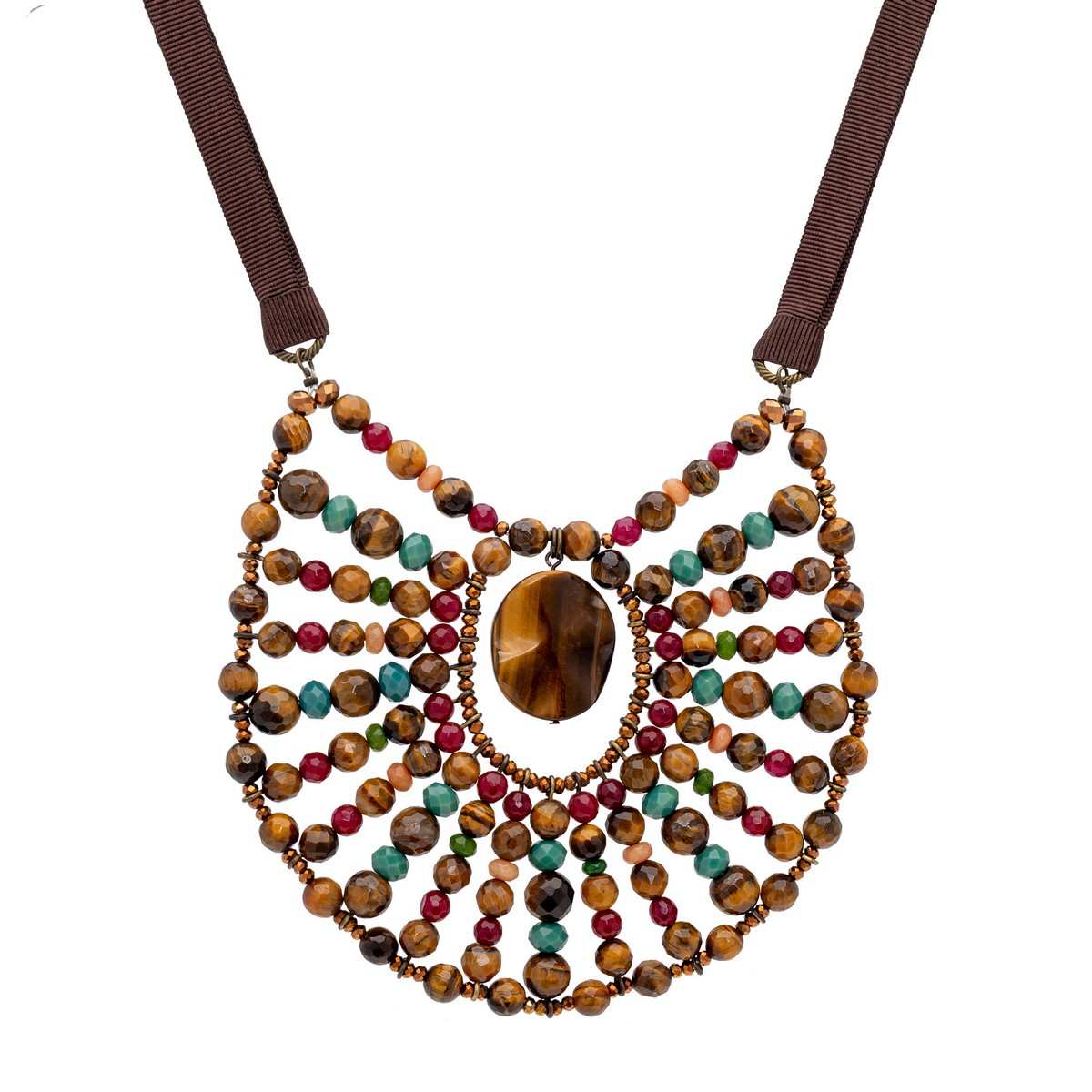 MARLETT MULTISTONE STATEMENT NECKLACE BROWN