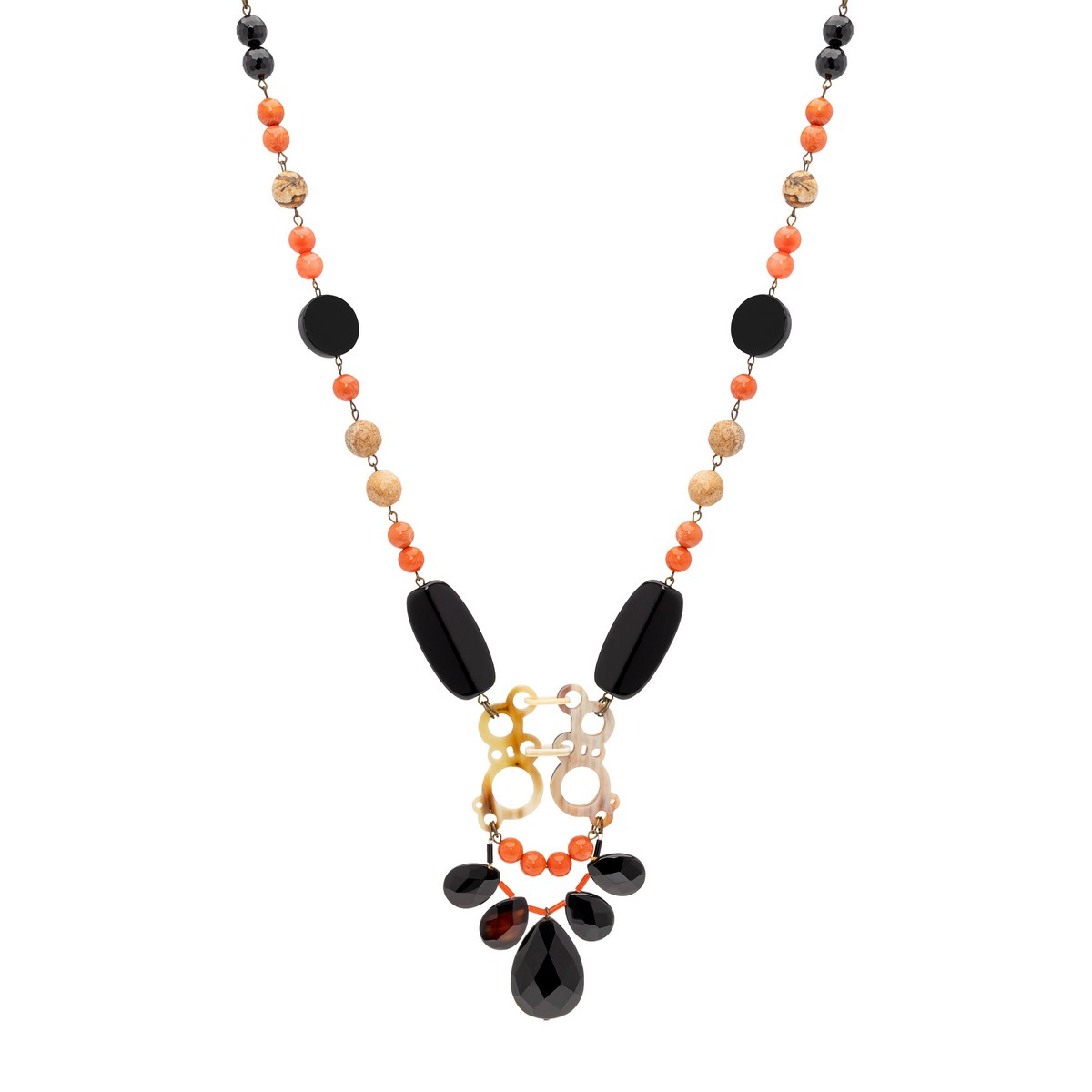 GAIA HORN CORAL AND ONYX LONG NECKLACE