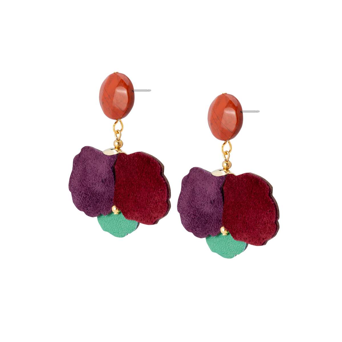 KAYLA LEATHER FLOWER EARRINGS  WITH RED JASPER