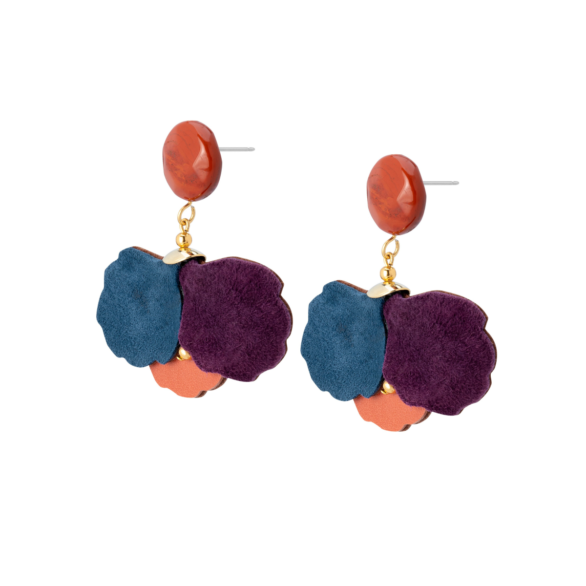 KAYLA LEATHER FLOWER EARRINGS  WITH RED JASPER...