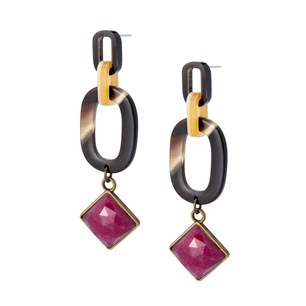 ALBA SQUARE CABOCHON EARRINGS BURGUNDY